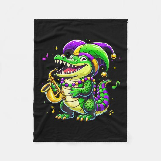 Mardi Gras Alligator Jester Hat Carnival Para Fleece Deken (Voorkant)