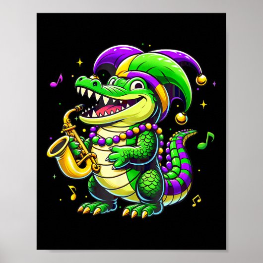 Mardi Gras Alligator Jester Hat Carnival Para Poster (Voorkant)