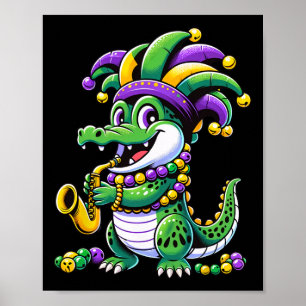 Mardi Gras Alligator Jester Hat Carnival Para Poster