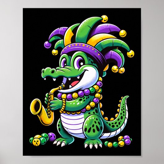 Mardi Gras Alligator Jester Hat Carnival Para Poster (Voorkant)