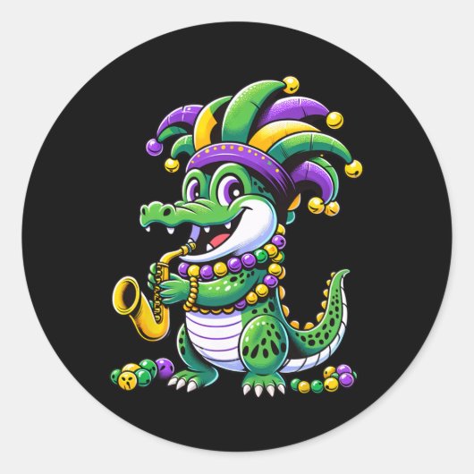 Mardi Gras Alligator Jester Hat Carnival Para Ronde Sticker (Voorkant)