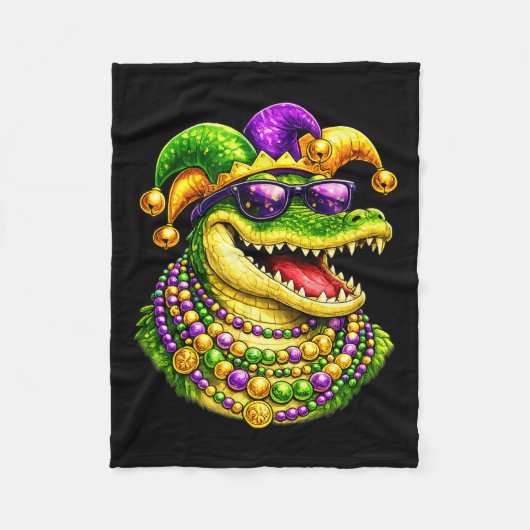 Mardi Gras Alligator, Krokodil, Kralen Fleece Deken (Voorkant)