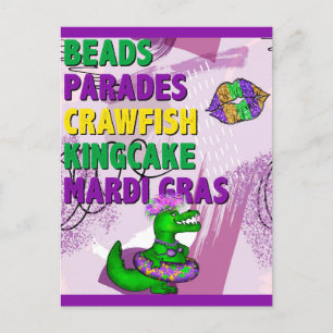 Mardi Gras Alligator Paars Green Gold Briefkaart