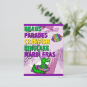 Mardi Gras Alligator Paars Green Gold Briefkaart (Staand voorkant)