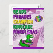 Mardi Gras Alligator Paars Green Gold Briefkaart (Voorkant / Achterkant)