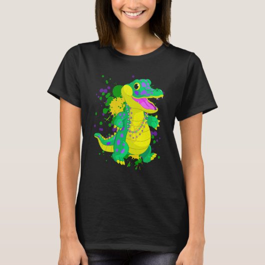 Mardi Gras Alligator Paint Splatter For Men Women  T-shirt (Voorkant)