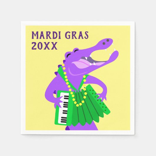 Mardi Gras Alligator speelt accordeon Servet (Voorkant)