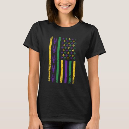 Mardi Gras American US Flag Funny Festival Party N T-shirt (Voorkant)