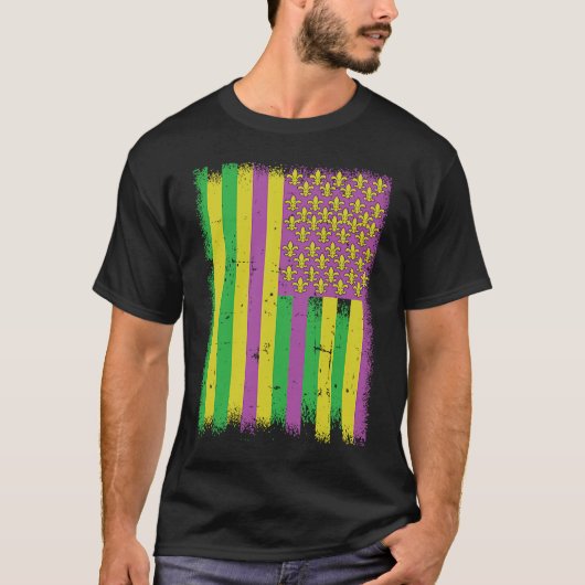 Mardi Gras Amerikaanse vlag Groen Geel Paarse T-shirt (Voorkant)