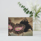 Mardi Gras  Antiek Script Roze bruin masker Briefkaart (Staand voorkant)