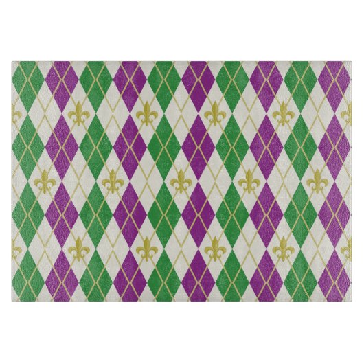 Mardi Gras Argyle Glass Cutting Board Snijplank (Voorkant)
