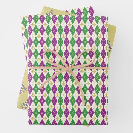 Mardi Gras Argyle Inpakpapier Set (In situ)