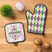 Mardi Gras Argyle Ovenwant & Pannenlap Set (Top down)