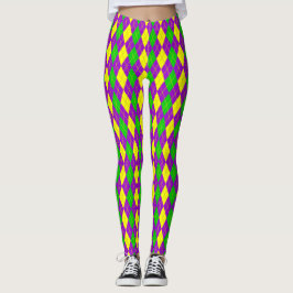 Mardi Gras Argyle Pattern Paars, Gold, Green Leggings