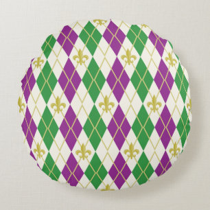 Mardi Gras Argyle Ronde Kussen