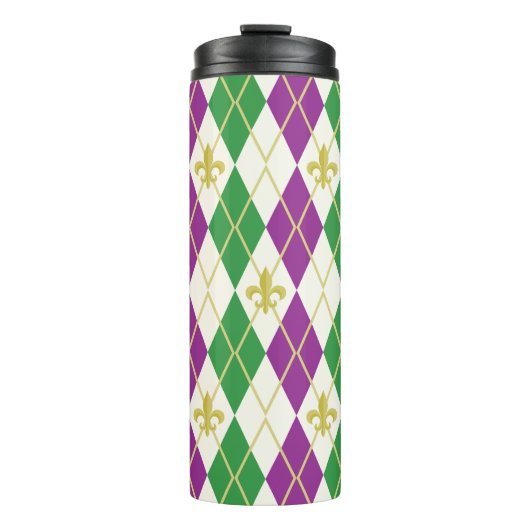 Mardi Gras Argyle Thermische Tumbler Thermosbeker (Voorkant)