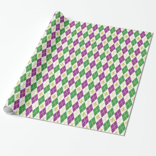 Mardi Gras Argyle Wrapping Paper Cadeaupapier (Uitgerold)