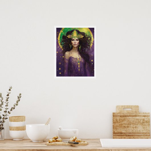 Mardi Gras Art Deco Vrouw in Paarse Jurk Poster (Keuken)