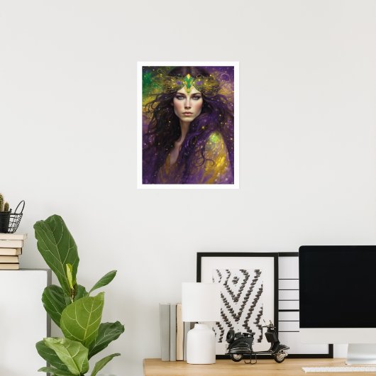 Mardi Gras Art Nuevo Vrouw Hoofdstuk Lang Haar Poster (Thuiskantoor)
