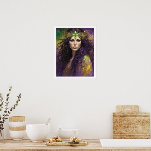 Mardi Gras Art Nuevo Vrouw Hoofdstuk Lang Haar Poster (Keuken)