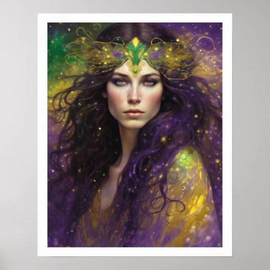 Mardi Gras Art Nuevo Vrouw Hoofdstuk Lang Haar Poster (Voorkant)