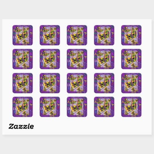 MARDI GRAS ART VIERKANTE STICKER (Vel)
