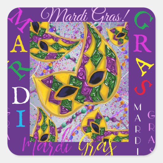 MARDI GRAS ART VIERKANTE STICKER (Voorkant)