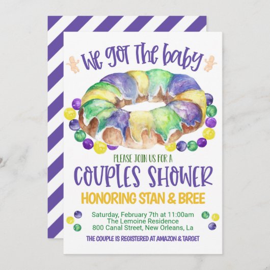 Mardi Gras Baby Couples Douche Uitnodiging (Voorkant / Achterkant)