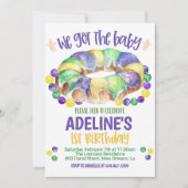 Mardi Gras Baby First Birthday Invitation Kaart (Voorkant)