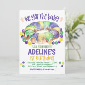 Mardi Gras Baby First Birthday Invitation Kaart (Staand voorkant)