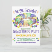 Mardi Gras Baby Geslacht onthulling uitnodiging (Staand voorkant)