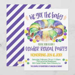 Mardi Gras Baby Geslacht onthulling uitnodiging