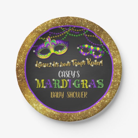 Mardi Gras Baby shower (goud) Papieren Bordje (Voorkant)