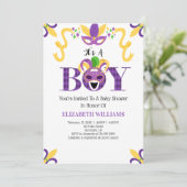Mardi Gras Baby shower Het is een jongen Kaart (Staand voorkant)