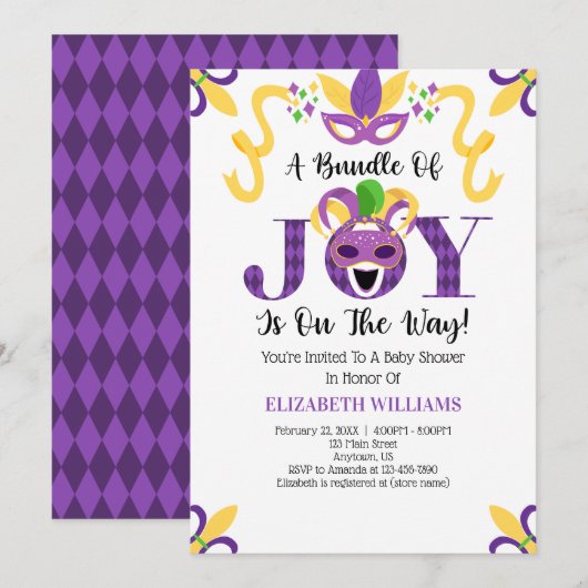 Mardi Gras Baby shower Kaart (Voorkant / Achterkant)