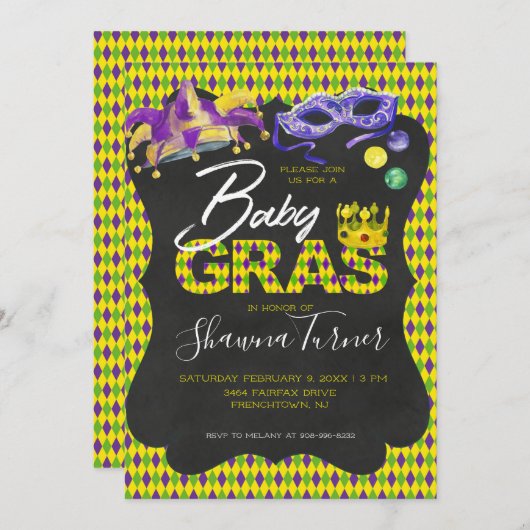 Mardi Gras Baby shower Kaart (Voorkant / Achterkant)