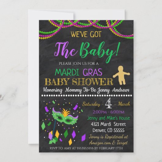 Mardi Gras Baby shower Uitnodiging (Voorkant)