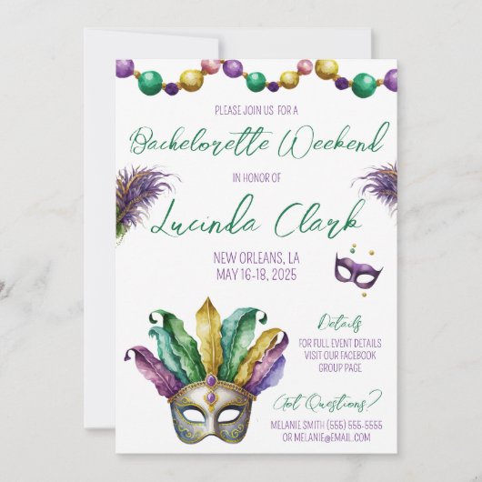 Mardi Gras Bachelorette-feestje Kaart (Voorkant)