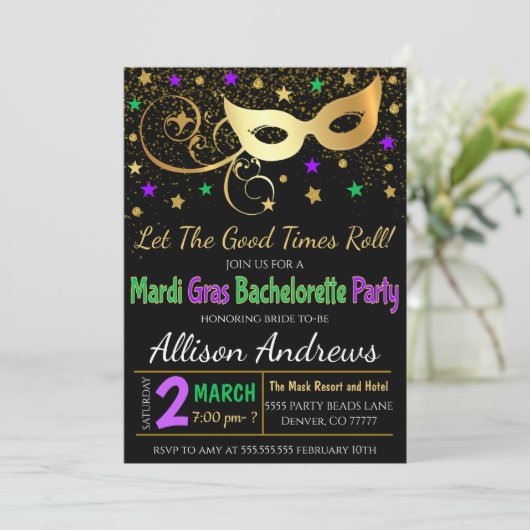 Mardi Gras Bachelorette Kaart (Staand voorkant)