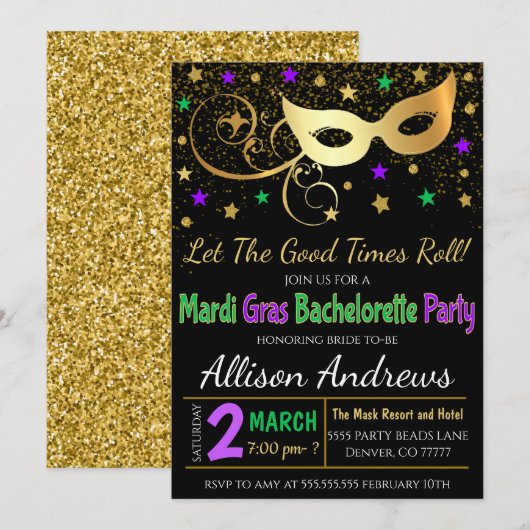 Mardi Gras Bachelorette Kaart (Voorkant / Achterkant)