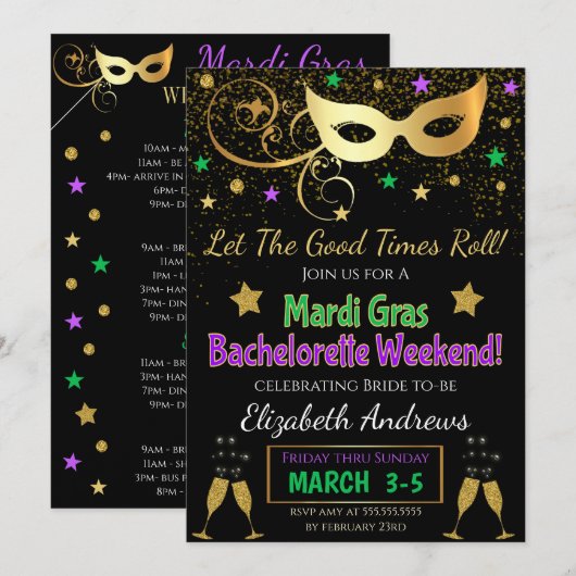 Mardi Gras Bachelorette Kaart (Voorkant / Achterkant)