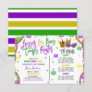 Mardi Gras Bachelorette Weekend Party Invitation Kaart