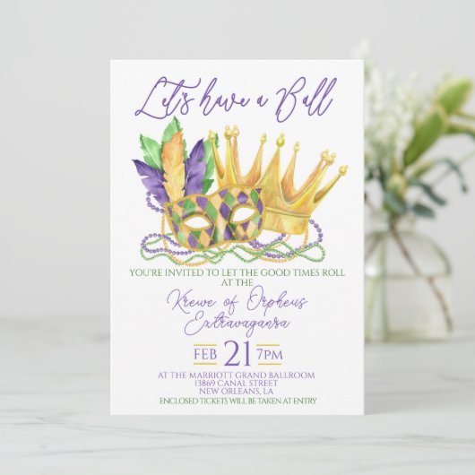 Mardi Gras Bal Uitnodiging (Staand voorkant)