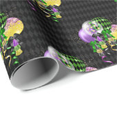 Mardi Gras Ballonnen Groen Paarse Goud Geel Cadeaupapier (Rol Hoek)