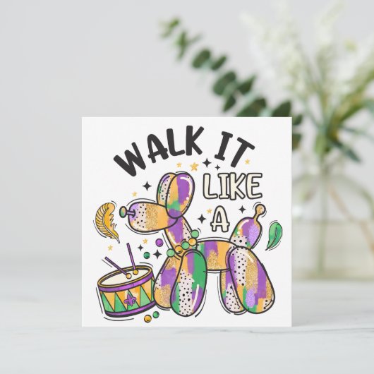 Mardi Gras Balloon Dog Feestdagenkaart (Staand voorkant)