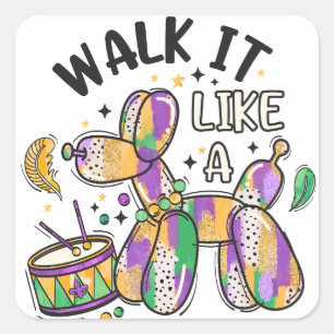 Mardi Gras Balloon Dog Vierkante Sticker