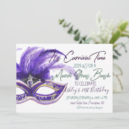 Mardi Gras Bash | 21e verjaardag Kaart (Staand voorkant)