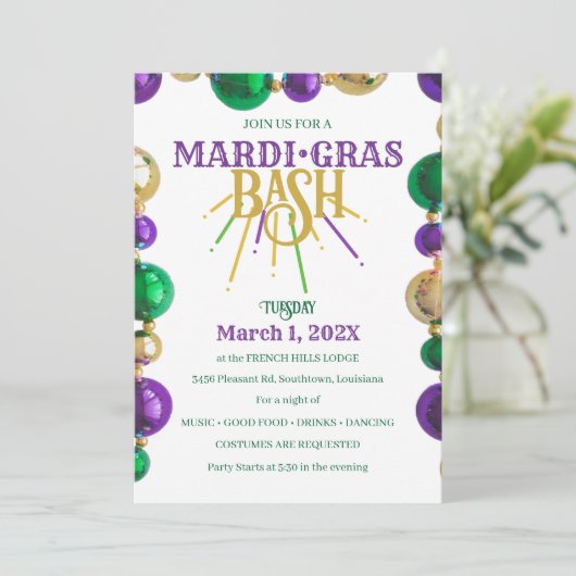 Mardi Gras Bash New Orleans Beads Kaart (Staand voorkant)