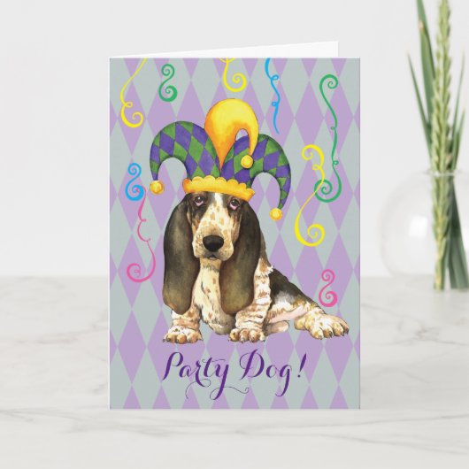 Mardi Gras Basset Hound Kaart (Voorkant)