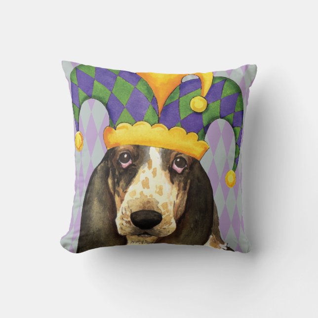 Mardi Gras Basset Hound Kussen (Voorkant)